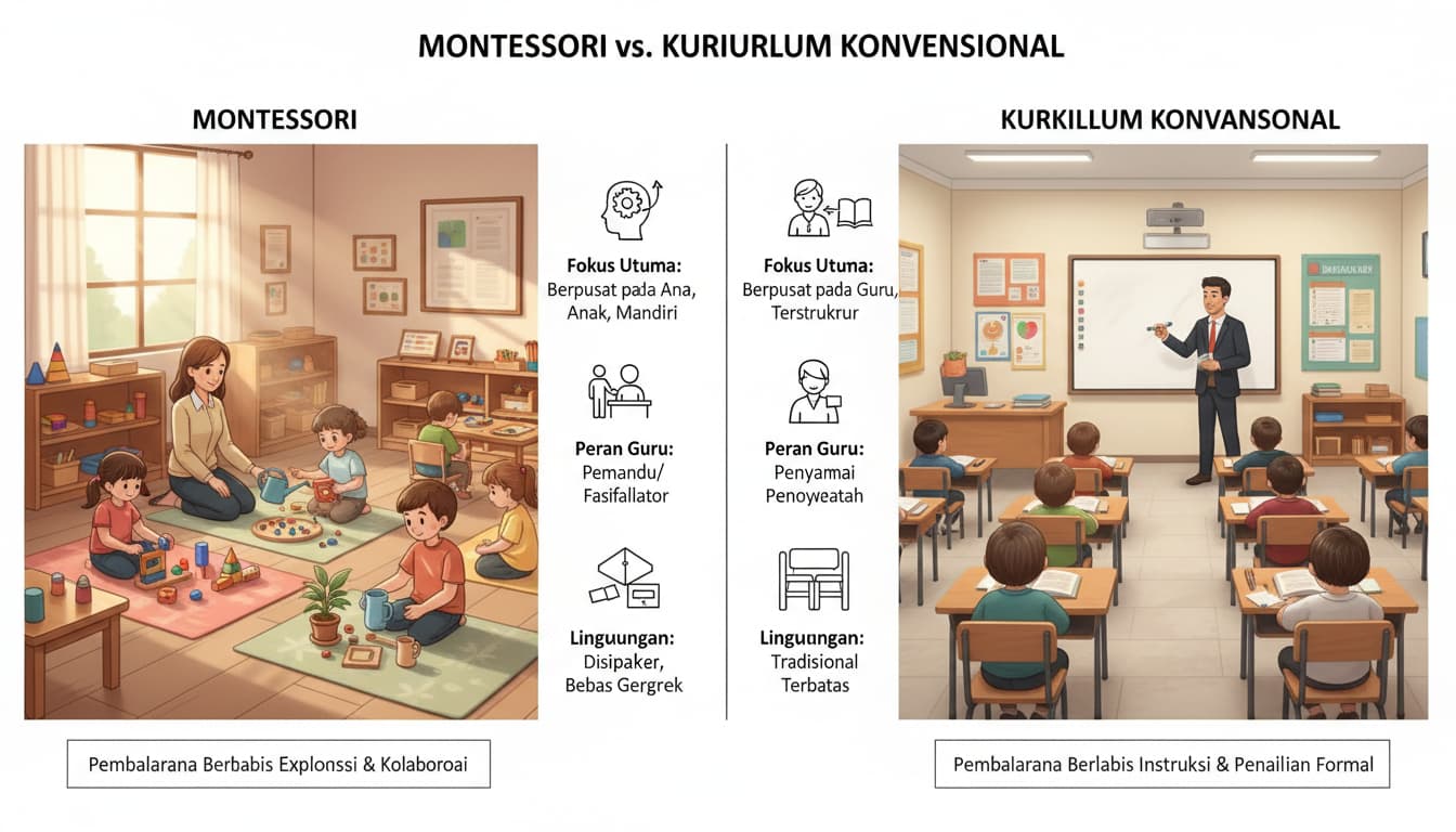 Montessori vs Kurikulum Konvensional: Perbedaan Fundamental dalam Membangun Kemandirian Anak